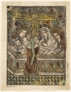 The Deposition, 1460–65, Bavarian, 15th century, Germany, Metalcut in black hand colored with brush