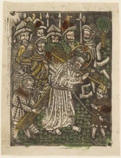 Christ Carrying the Cross, 1460–65, Bavarian, 15th century, Germany, Metalcut in black hand colored