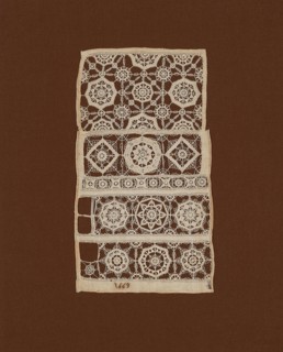 Fragment of a Sampler, 1669, England, Linen, plain weave, cut work with needle lace inserts, cut