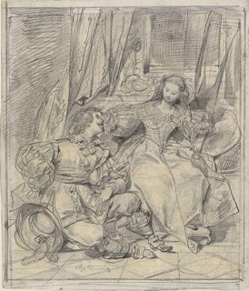 Lady and Cavalier, n.d., Eugène François Marie Joseph Devéria, French, 1805-1865, France, Graphite,
