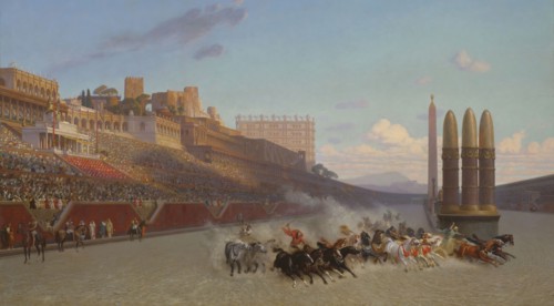 Chariot Race, 1876, Jean Léon Gérôme, French, 1824-1904, France, Oil on cradled panel, 86.3 × 156