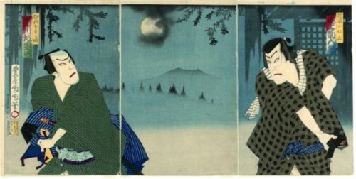 Onoe Kikugoro V as Daiba no Jinzo and Ichikawa Sadanji I as Itamiya Jubei, 1883, Toyohara