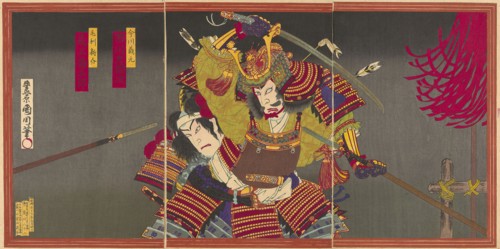 The actors Ichikawa Sadanji I as Imagawa Yoshimoto and Onoe Kikugoro V as Mori Shinsuke, 1884,