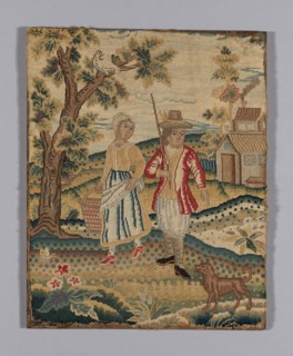 Picture (Needlework), c. 1720, England, Linen, plain weave, embroidered with wool yarns and silk