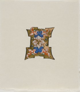 Decorated Initial I in Blue with Foliage and Four Balls, from a Choir Book, 19th century imitation