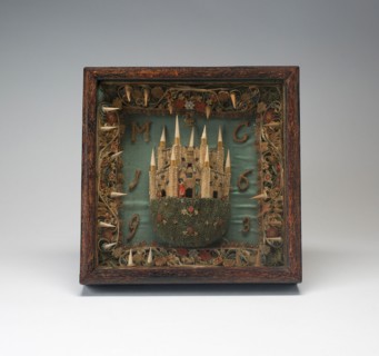 Shadow Box: Castle, 1693, Probably Spain, Spain, Rolled paperwork, colored and gilded, silk, wood,