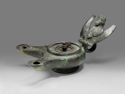 Lamp, Mid–1st century AD, Roman, Roman Empire, Bronze, 11.5 × 21.7 × 14 cm (4 1/2 × 8 1/2 × 5 1/2