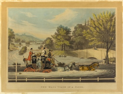 The Mail Coach in a Flood, 1827, Rosenbourg (English, 19th century), after Robert Pollard (English,