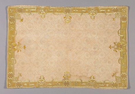 Pillow Sham, c.1720, England, Cotton, plain weave, underlaid with linen, plain weave, embroidered