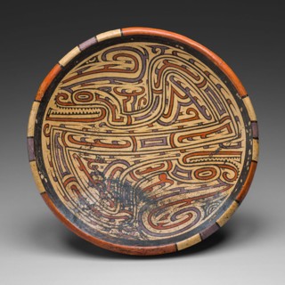 Pedestal Bowl Depicting Bicephalic Footed Serpent with Headcrest, A.D. 700/1100, Coclé, Possibly