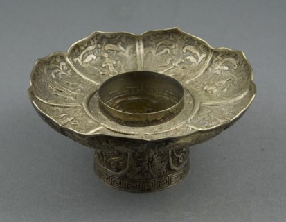 Lotus-Shaped Altar Bowl Stand, 18th century, Tibet, Tibet, Silver, 6.1 x 12.6 x 12.6 cm (2 3/8 x 5