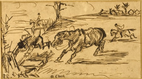 A Check, 1869, Randolph Caldecott, English, 1846-1886, England, Pen and brown ink, on tan wove