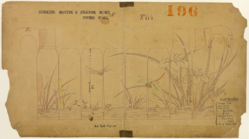Hammering, Mounting and Engraving Design for Pitcher No. 5051, 1878, Tiffany and Company, American,