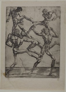 Pyramid of Five Men, c. 1543, Juste de Juste, French, 1505-1559, France, Etching in black on cream