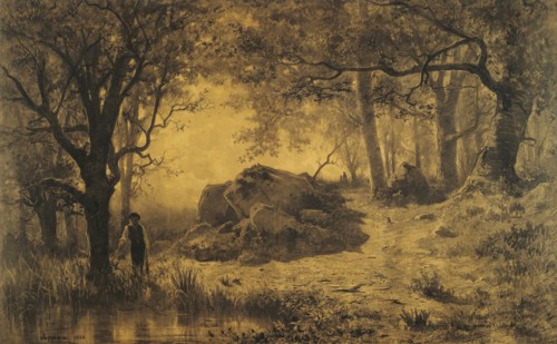 Pond at the Edge of the Wood, 1862, Adolphe Appian, French, 1818-1898, France, Charcoal on brown