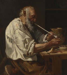 Old Peasant Lighting a Pipe, c. 1660, Johann Carl Loth, called Carlotto Bavarese, German,