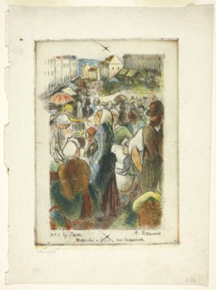 The Market at Gisors, Rue Cappeville, c. 1894, Camille Pissarro, French, 1830-1903, France, Color