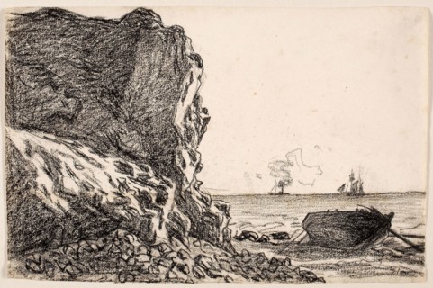 Cliffs and Sea, Sainte-Adresse, c. 1864, Claude Monet, French, 1840-1926, France, Black chalk on