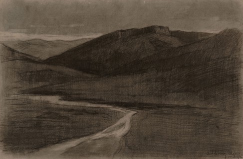 Algerian Landscape, 1873, Albert-Charles Lebourg, French, 1849-1928, France, Black chalk and