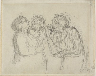 Three Gossips, 1865/1867, Honoré Victorin Daumier, French, 1808-1879, France, Black crayon and