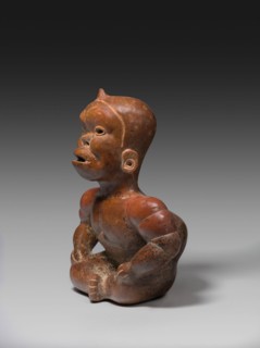 Seated Hunchbacked Dwarf, A.D. 300/400, Colima, Colima, Mexico, Western Mexico, Ceramic and