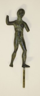 Statuette of Herakles, 4th/3rd century BC, Etruscan, Etruria, Bronze, 9 × 4 × 1.5 cm (3 1/2 × 1 1/2