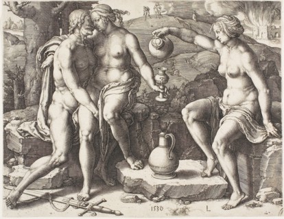 Lot and his Daughters, 1530, Lucas van Leyden, Netherlandish, c. 1494-1533, Netherlands, Engraving