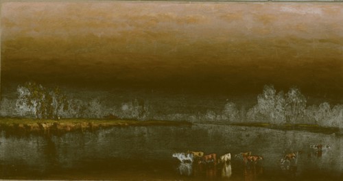 Cows in a Pond at Sunset, 1860, Sanford Robinson Gifford, American, 1823–1880, New York, Oil on
