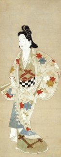 Standing Beauty, 1661/73, Japanese, Japan, Hanging scroll, ink, color, and gold on paper, 66.0 x 27