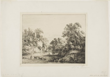The Little Ford, 1803, Jean Jacques de Boissieu, French, 1736-1810, France, Etching on pale pink