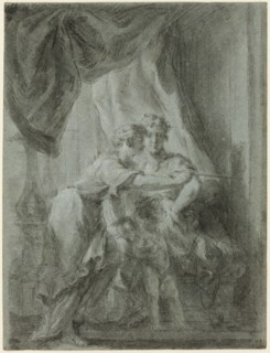 Mars, Venus and Cupid, n.d., Unknown artist, French, 18th century, France, Black chalk, with