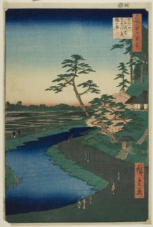 Basho’s Hut on Camellia Hill Beside the Aquaduct at Sekiguchi, from the series One Hundred Famous
