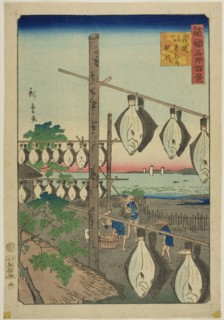 Strung-up Flounder, Wakasa Province (Wakasa karei o sasu) from the series One Hundred Famous Views
