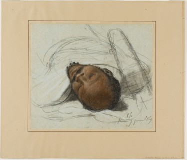 Head of a Fallen Soldier, 1847, Jean-Victor Schnetz, French, 1787-1870, France, Black chalk and