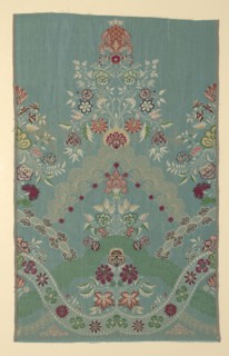 Panel, c. 1725, England, Silk, warp-faced, weft-ribbed plain weave with weft-float faced twill