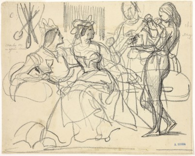 Study, 1839/42, Achille Devéria, French, 1800-1857, France, Black crayon on cream laid paper, 211 ×