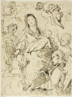 Virgin and Child with Angels, n.d., Unknown artist, Venetian, 18th century, Italy, Pen and brown