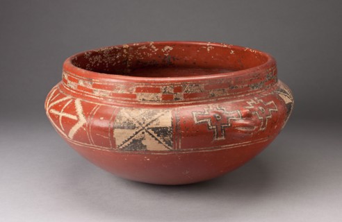Polychrome Bowl with Geometric Designs and Face in Relief on Shoulder, c. 400 B.C., Chupícuaro,