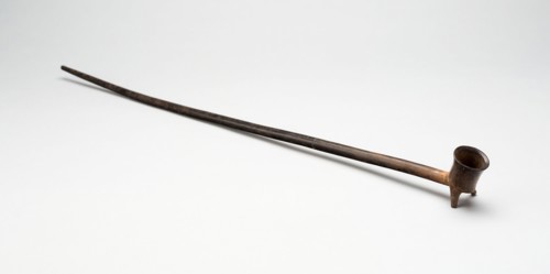Long-Stem Pipe, c. A.D. 200, Colima, Colima, Mexico, Colima state, Ceramic and pigment, L. 58.4 cm