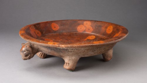 Plate in the Form of a Jaguar with Interior Painted with Floral-Like Motif, A.D. 200/700, Maya,