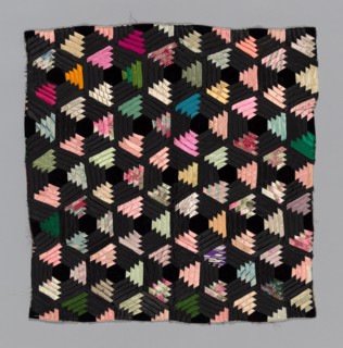 Fragment (from a Bedcover), 1880s, United States, Silk and cotton, plain, twill, and satin weaves,