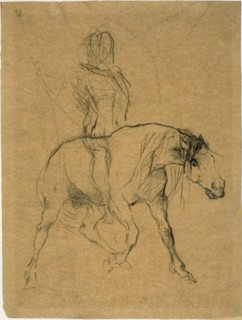 Study of a Horse and Rider, c. 1874, Jules-Élie Delaunay, French, 1828-1891, France, Charcoal, with