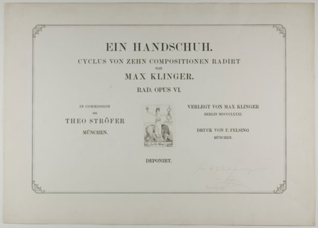 Cover to A Glove, 1881, Max Klinger, German, 1857-1920, Germany, Cover sheet for portfolio, 344 x