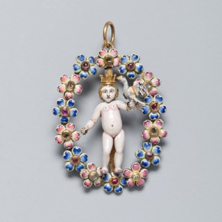 Pendant with the Christ Child, c. 1650, Spanish, Spain, Gold, enamel, rubies, and diamonds, 5.2 × 3