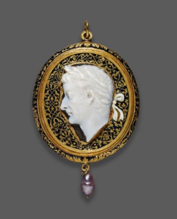 Fragment of a Cameo Portraying Emperor Tiberius, Cameo: Roman, AD 14/37, Frame: Probably French,