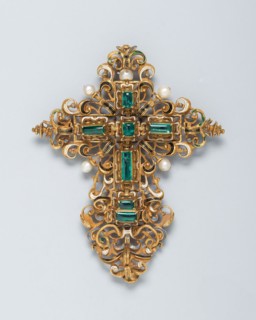 Pendant of a Cross, 1575-1625, Spanish, Spain, Gold, enamel, emeralds, and pearls, 9.5 × 7.6 cm (3
