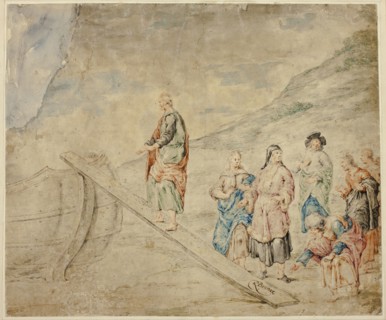 Man Mounting Plank to Boat, 1660/69, after Leonard Bramer, Dutch, 1596-1674, Netherlands, Pen and