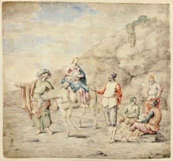 Holy Family Passing Four Men, 1660/69, Attributed to Leonard Bramer, Dutch, 1596-1674, Netherlands,