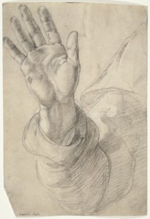 Upraised Right Hand, with Palm Facing Outward: Study for Saint Peter, 1518/20, Raffaello Sanzio,