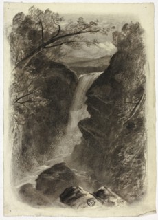Mountain Waterfall, c. 1855, Elizabeth Murray, English, c. 1815-1882, England, Charcoal and